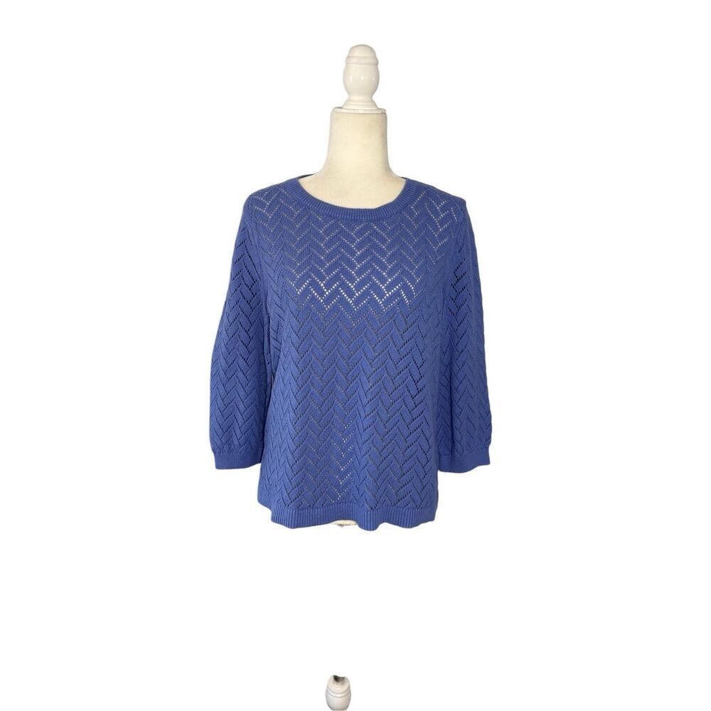 Talbots cotton/linen blend open knit Pointelle crewneck sweater in blue - XLP